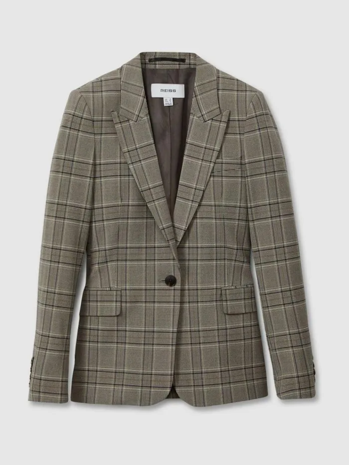 REISS Suits and Tailoring Women Checked Slim Fit Suit Blazer Grey Check