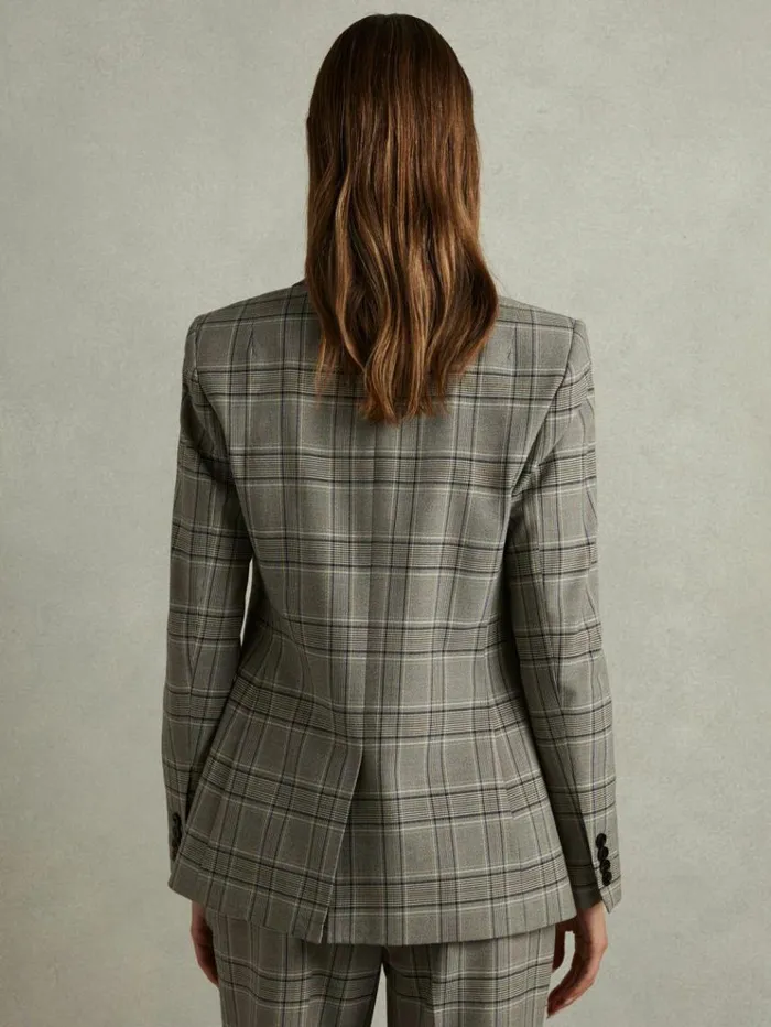 REISS Suits and Tailoring Women Checked Slim Fit Suit Blazer Grey Check