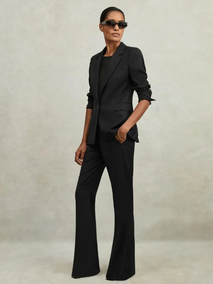 REISS Suits and Tailoring Women WoolBlend Tailored Flared Suit Trousers Black