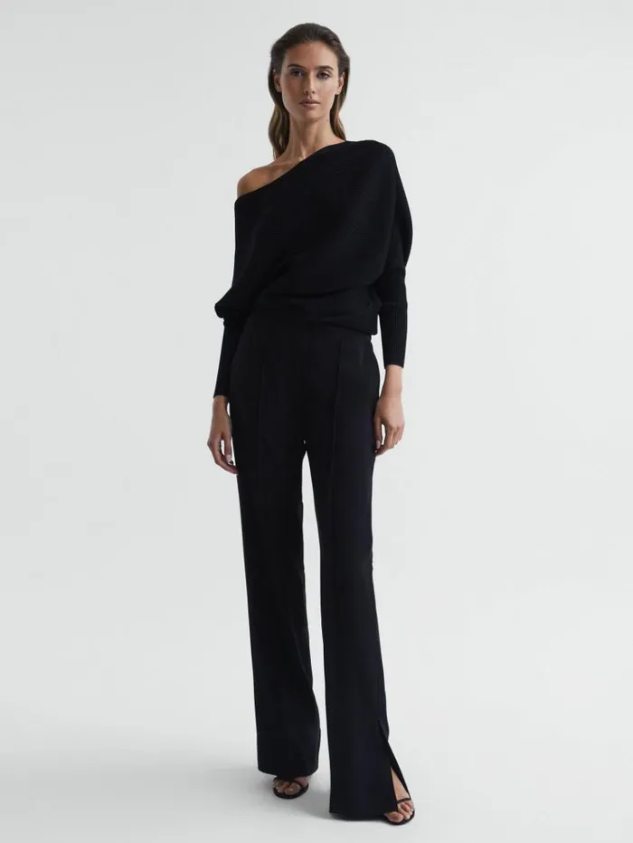 REISS Sweaters Women Asymmetric Draped Knitted Jumper Black