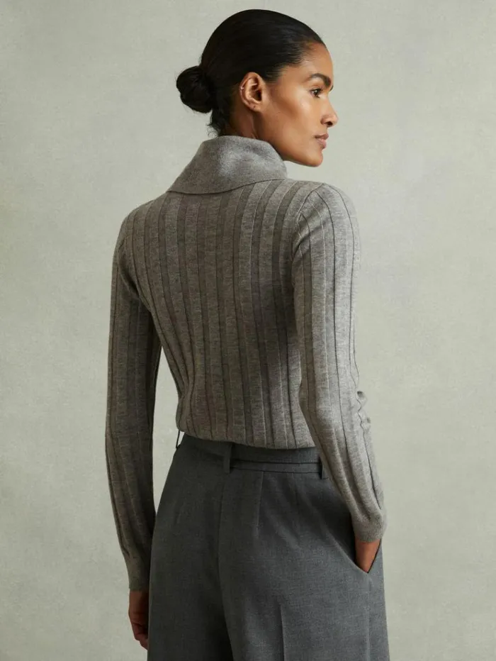 REISS Sweaters Women Ribbed Collared Jumper Grey