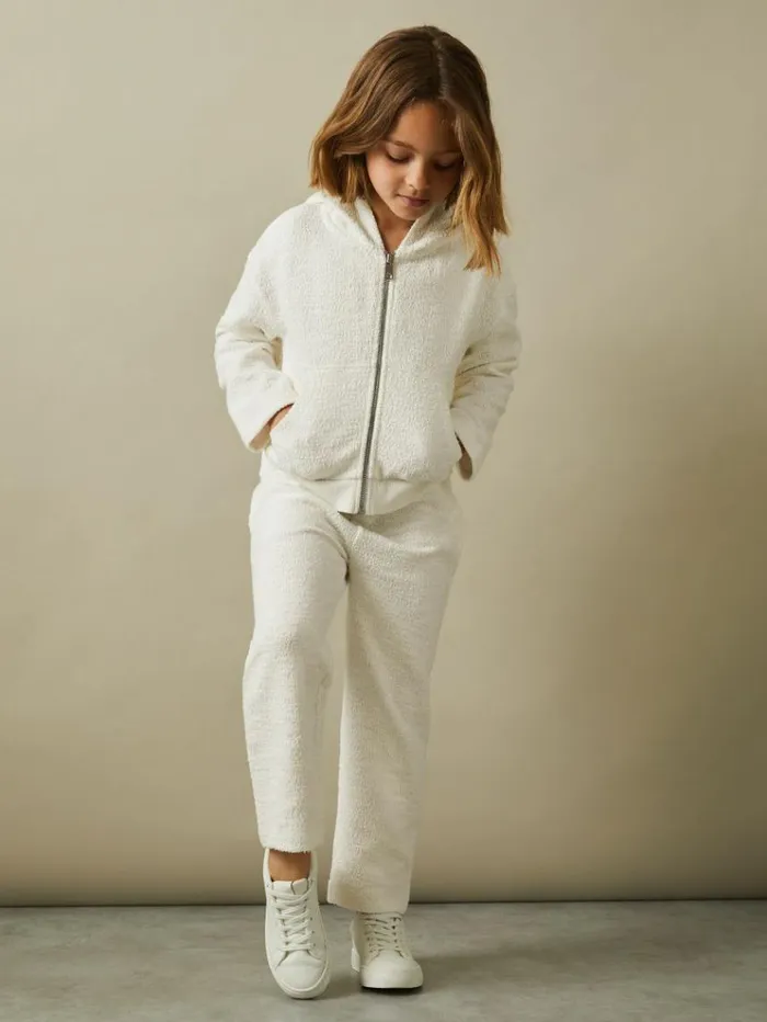 REISS Sweats and Hoodies Children Cotton Blend Boucle Hoodie And Joggers Set Cream