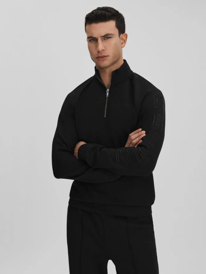 REISS Sweats Hoodies and Joggers Men Interlock Jersey HalfZip Funnel Neck Sweatshirt Black REISS Sweats Hoodies and Joggers Men Interlock Jersey HalfZip Funnel Neck Sweatshirt Black