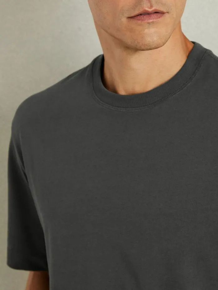 REISS TShirts Men Oversized Garment Dye TShirt Washed Black