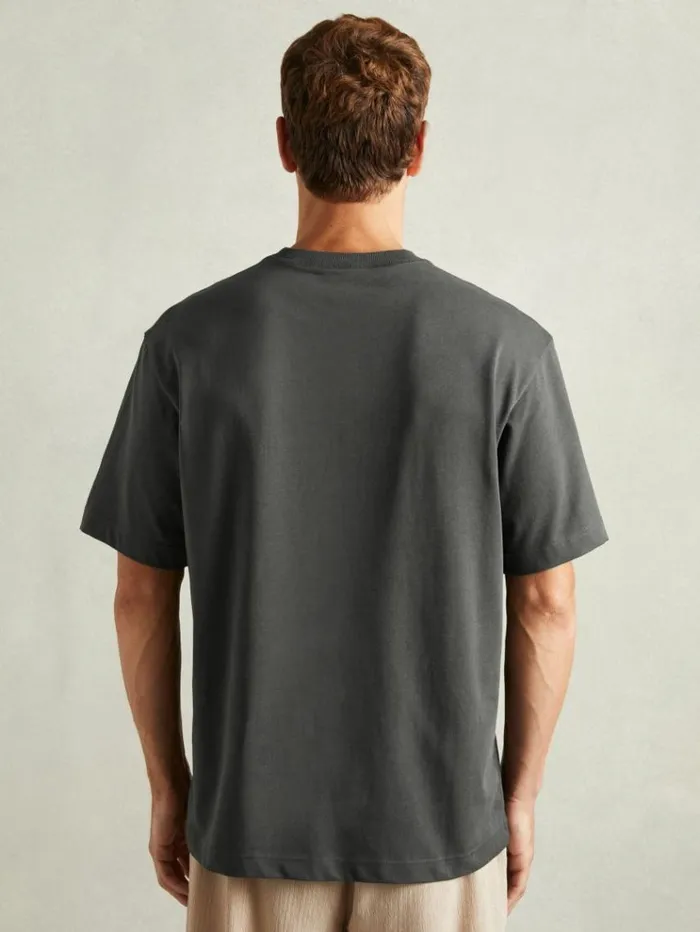 REISS TShirts Men Oversized Garment Dye TShirt Washed Black
