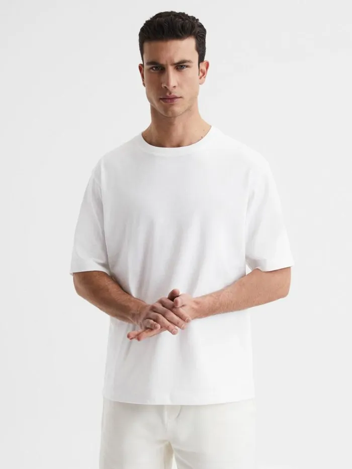 REISS TShirts Men Oversized Garment Dye TShirt White