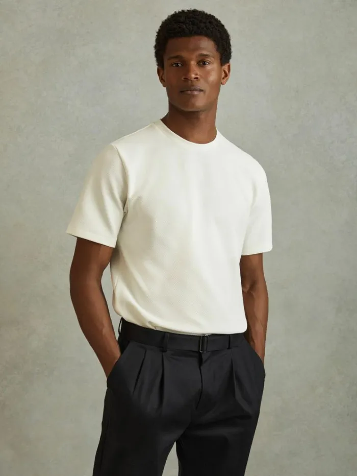 REISS TShirts Men Textured Crew Neck TShirt Off White