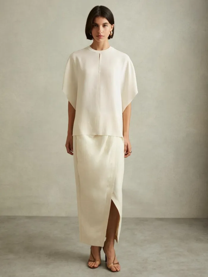 REISS Tops Women Draped Sleeve Top Ivory