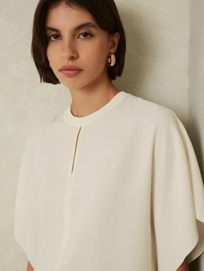 REISS Tops Women Draped Sleeve Top Ivory