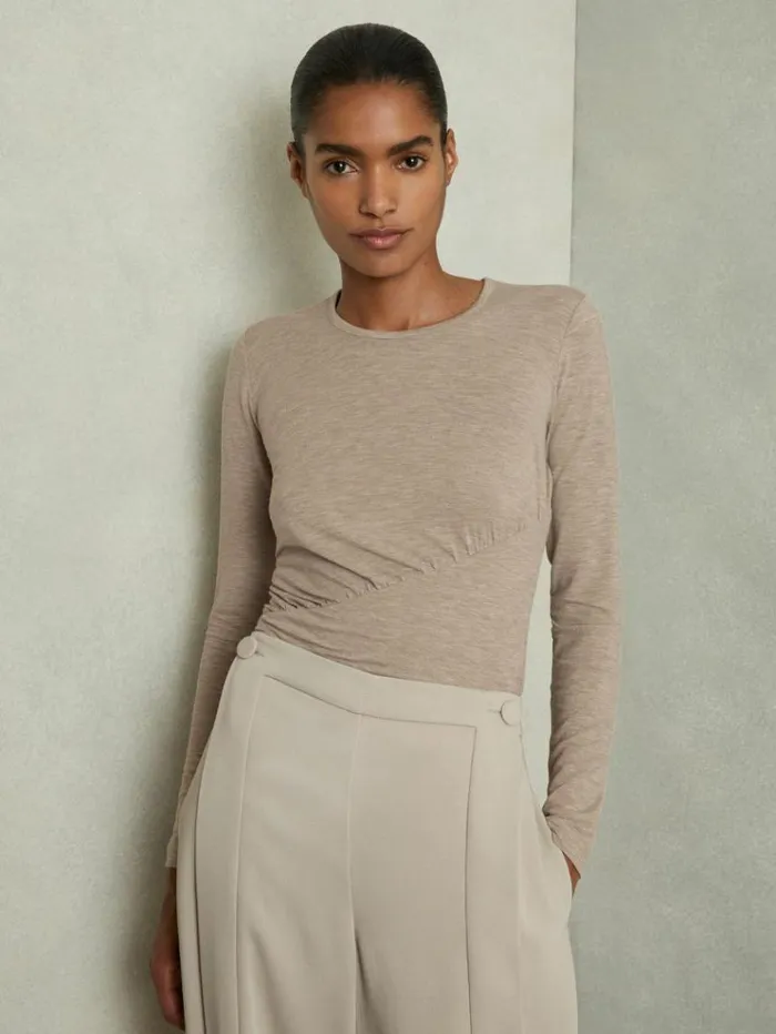 REISS Tops Women Marled Asymmetric Ruched Top Neutral