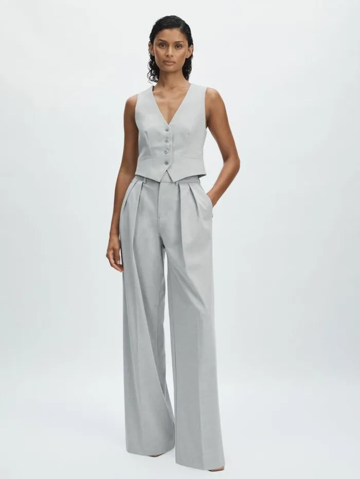 REISS Tops Women Sharkskin Suit Waistcoat Heather Grey