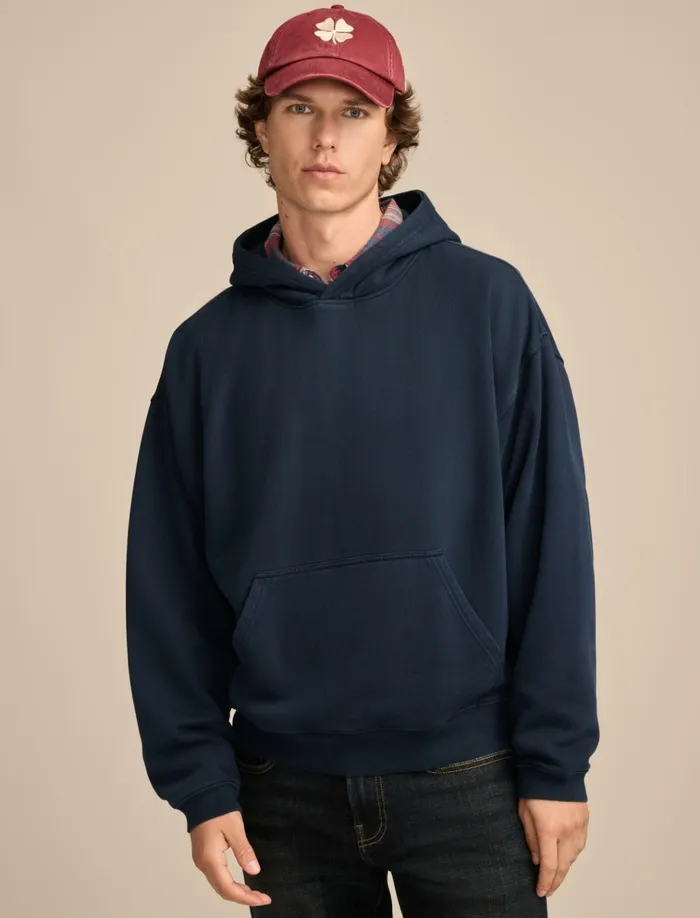 Relaxed Fleece Hoodie Black Iris Men Lucky Brand Activewear