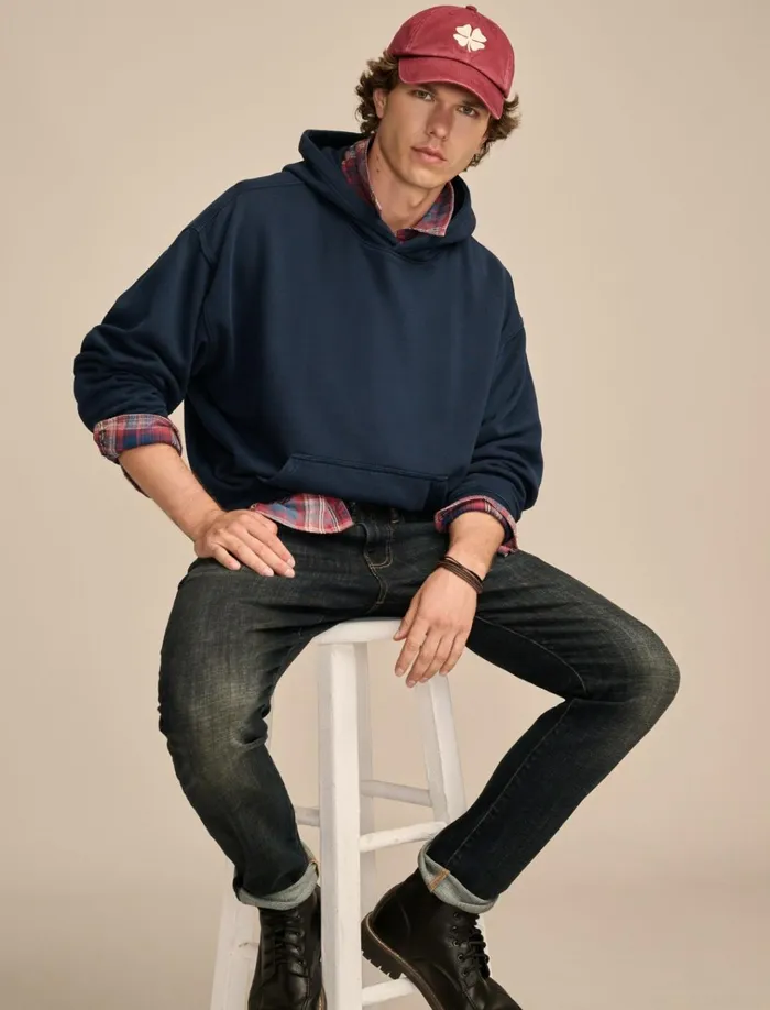 Relaxed Fleece Hoodie Black Iris Men Lucky Brand Activewear