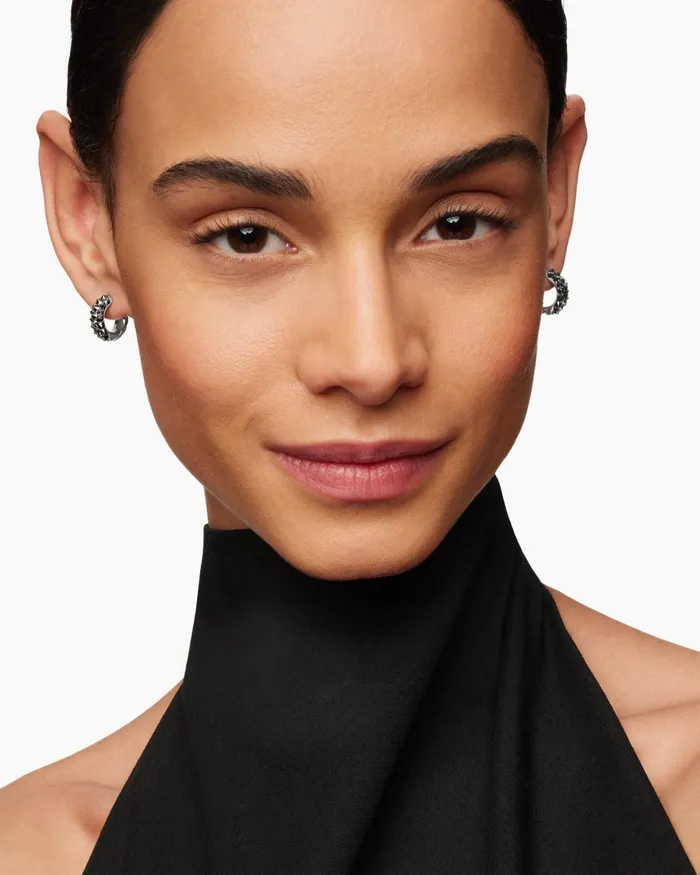 Reverse Set Pav Huggie Hoop Earrings In 18K White Gold With Black Diamonds 14mm Women David Yurman Hoop Reverse Set Pav Huggie Hoop Earrings In 18K White Gold With Black Diamonds 14mm Women David Yurman Hoop