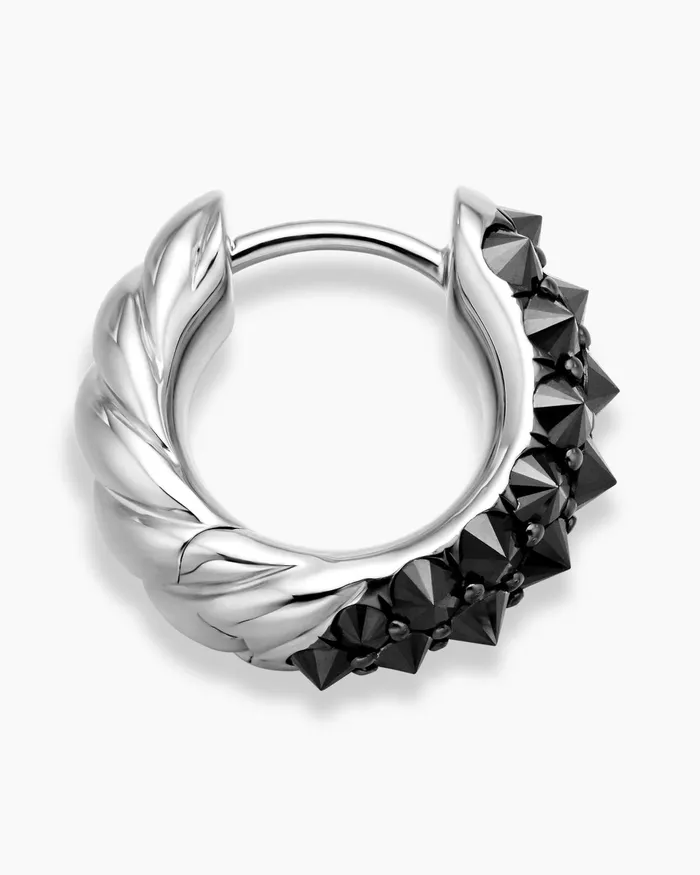 Reverse Set Pav Huggie Hoop Earrings In 18K White Gold With Black Diamonds 14mm Women David Yurman Hoop Reverse Set Pav Huggie Hoop Earrings In 18K White Gold With Black Diamonds 14mm Women David Yurman Hoop