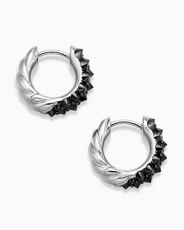 Reverse Set Pav Huggie Hoop Earrings In 18K White Gold With Black Diamonds 14mm Women David Yurman Hoop Reverse Set Pav Huggie Hoop Earrings In 18K White Gold With Black Diamonds 14mm Women David Yurman Hoop