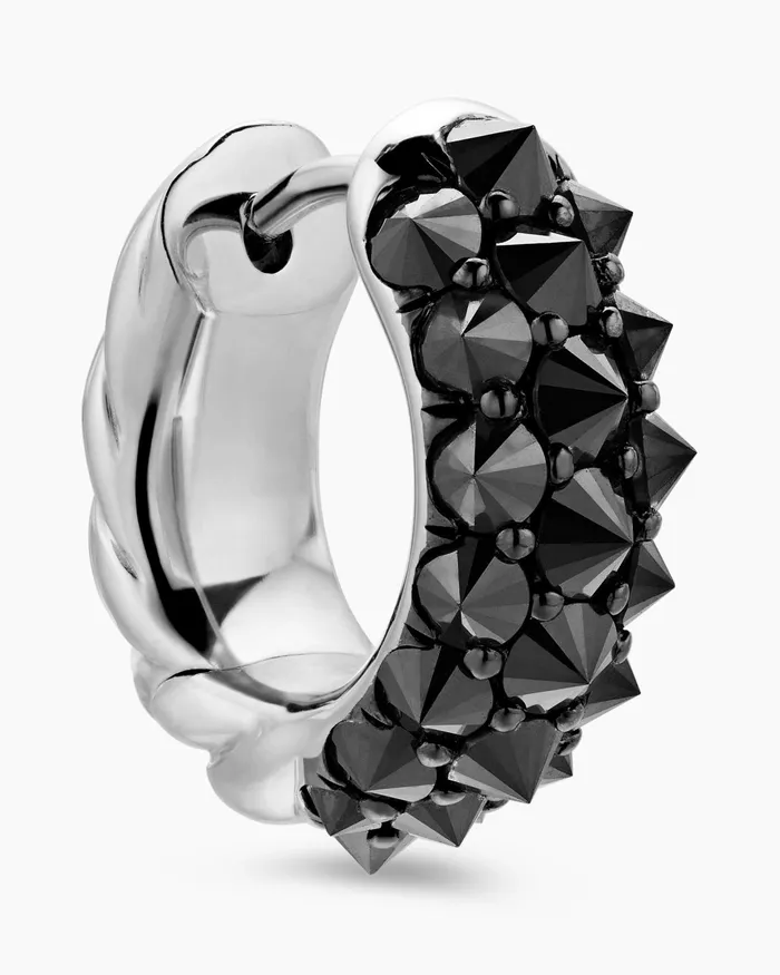 Reverse Set Pav Huggie Hoop Earrings In 18K White Gold With Black Diamonds 14mm Women David Yurman Hoop Reverse Set Pav Huggie Hoop Earrings In 18K White Gold With Black Diamonds 14mm Women David Yurman Hoop