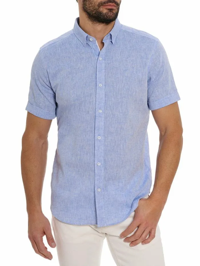 Robert Graham Button Down Shirts Men Palmer Short Sleeve Button Down Shirt Blue