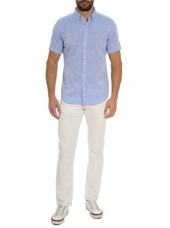 Robert Graham Button Down Shirts Men Palmer Short Sleeve Button Down Shirt Blue