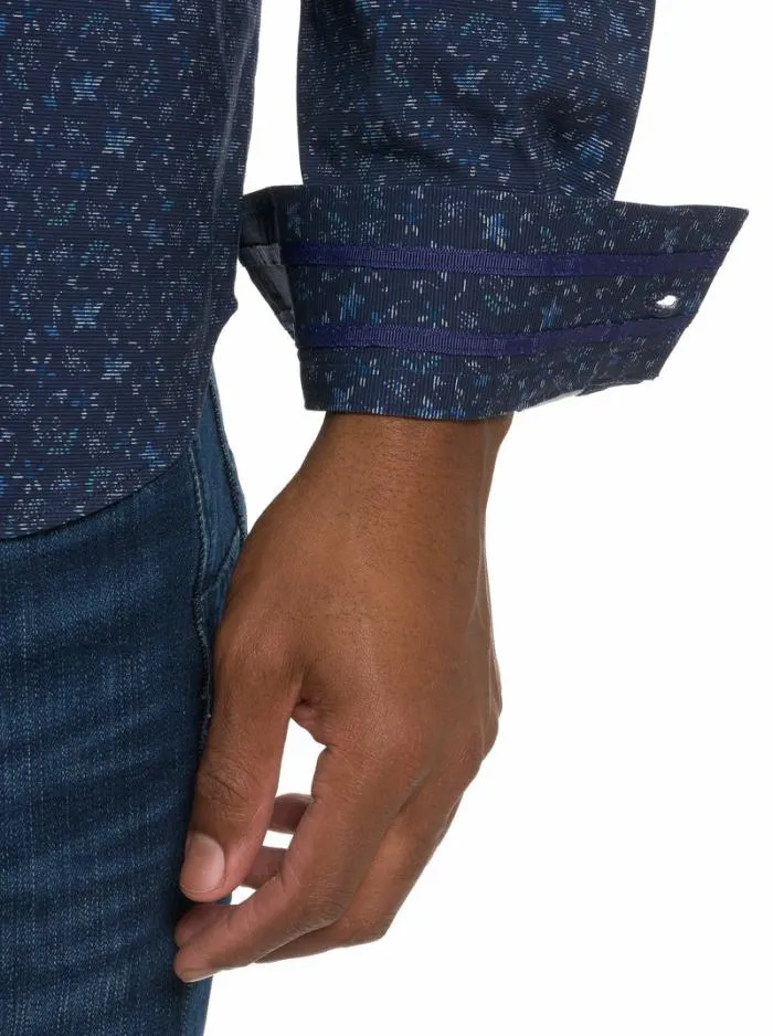 Robert Graham Button Down Shirts Men Schneider Motion Long Sleeve Knit Shirt Navy