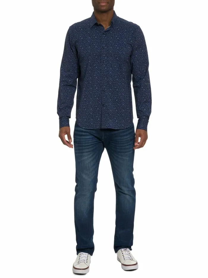 Robert Graham Button Down Shirts Men Schneider Motion Long Sleeve Knit Shirt Navy