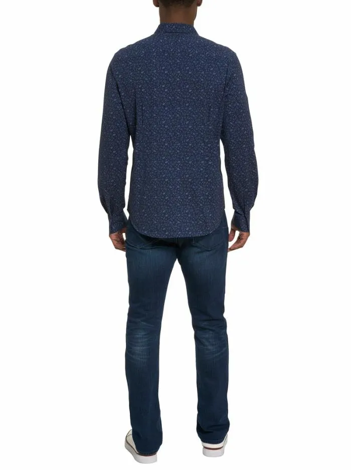 Robert Graham Button Down Shirts Men Schneider Motion Long Sleeve Knit Shirt Navy