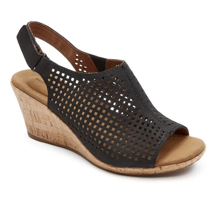 Rockport Sandals and Wedges Women Briah Perforated Slingback Sandal Black Nubuck