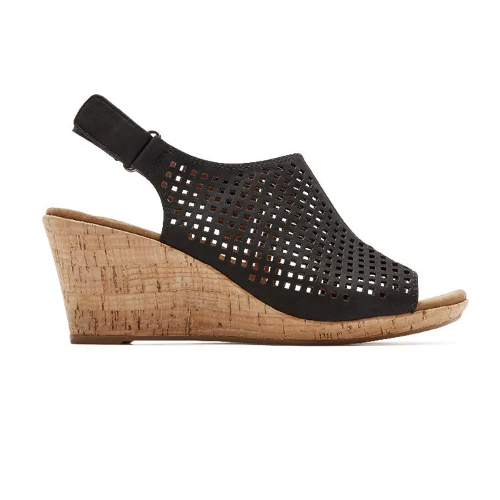 Rockport Sandals and Wedges Women Briah Perforated Slingback Sandal Black Nubuck