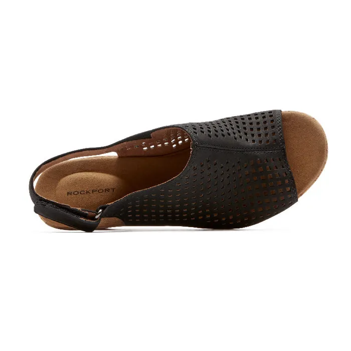 Rockport Sandals and Wedges Women Briah Perforated Slingback Sandal Black Nubuck