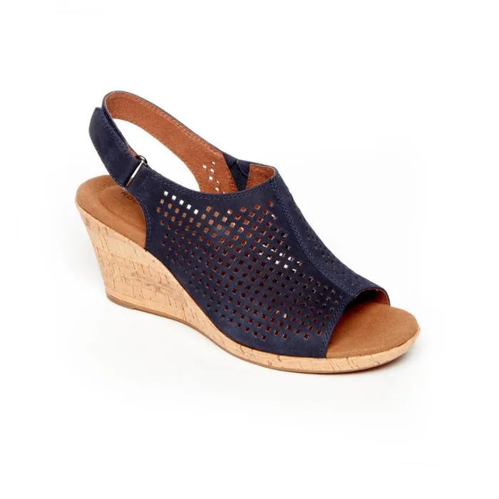 Rockport Sandals and Wedges Women Briah Perforated Slingback Sandal Navy