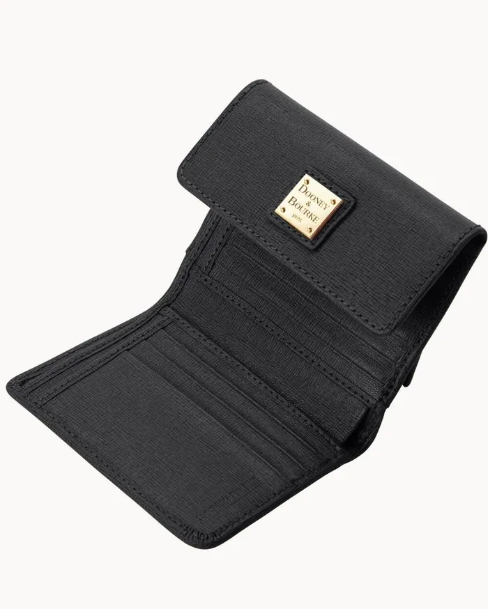 Saffiano Small Flap Credit Card Wallet Black Women Dooney and Bourke Mini Bags Saffiano Small Flap Credit Card Wallet Black Women Dooney and Bourke Mini Bags