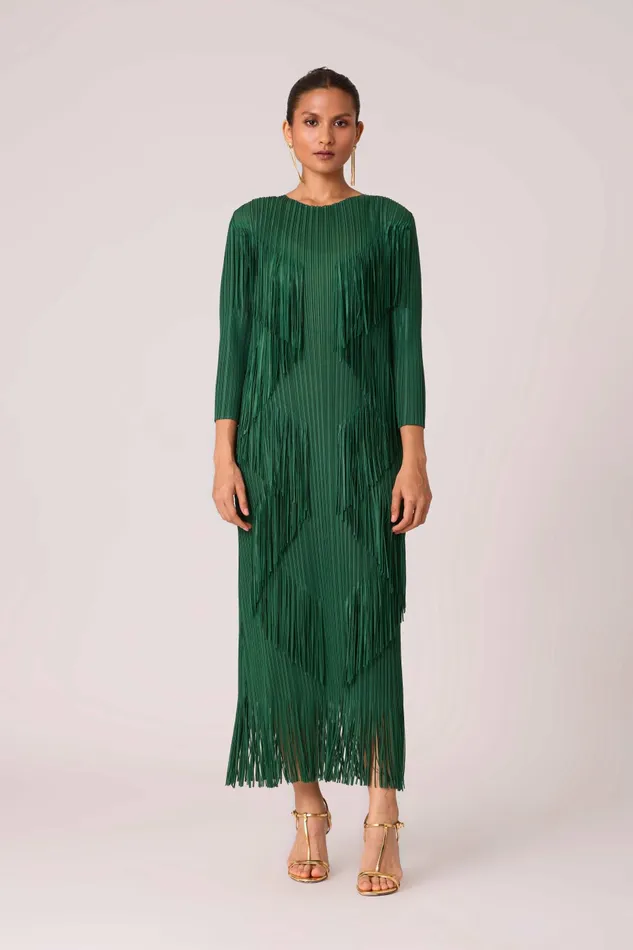 Scarlet Sage Dresses Chloe Fringed Dress 8211 Dark Green 8211 Women