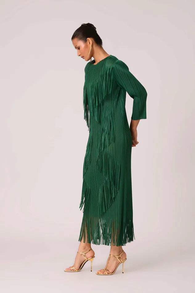 Scarlet Sage Dresses Chloe Fringed Dress 8211 Dark Green 8211 Women