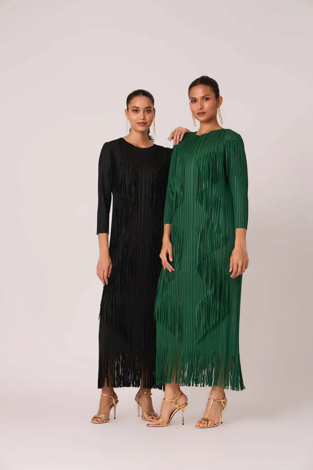 Scarlet Sage Dresses Chloe Fringed Dress 8211 Dark Green 8211 Women
