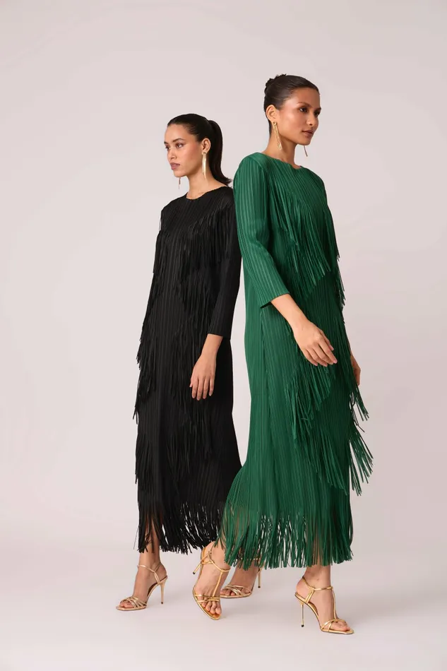 Scarlet Sage Dresses Chloe Fringed Dress 8211 Dark Green 8211 Women
