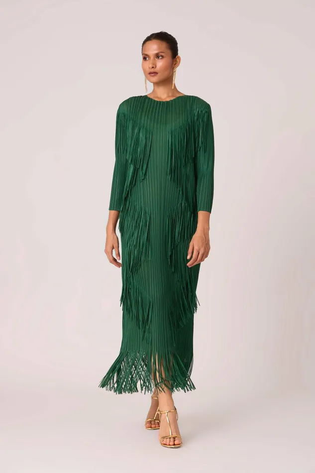 Scarlet Sage Dresses Chloe Fringed Dress 8211 Dark Green 8211 Women
