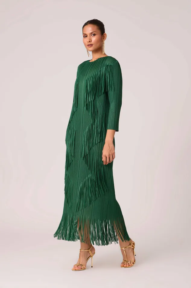 Scarlet Sage Dresses Chloe Fringed Dress 8211 Dark Green 8211 Women