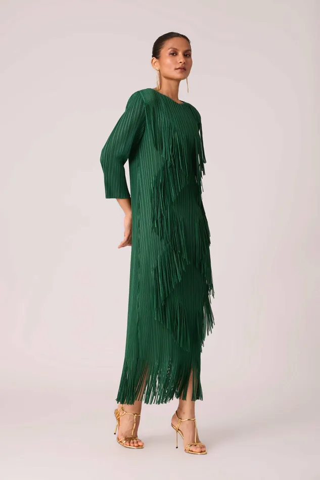 Scarlet Sage Dresses Chloe Fringed Dress 8211 Dark Green 8211 Women