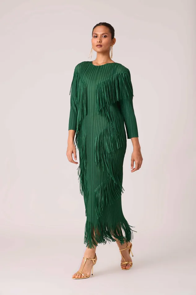 Scarlet Sage Dresses Chloe Fringed Dress 8211 Dark Green 8211 Women