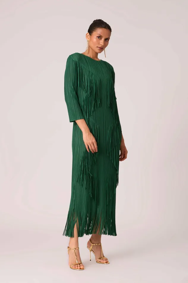 Scarlet Sage Dresses Chloe Fringed Dress 8211 Dark Green 8211 Women
