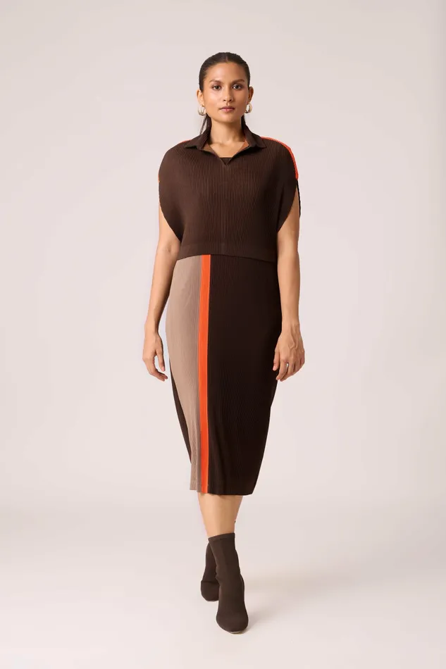 Scarlet Sage Dresses Josie Dual Colour Dress 8211 Brown and Taupe 8211 Women