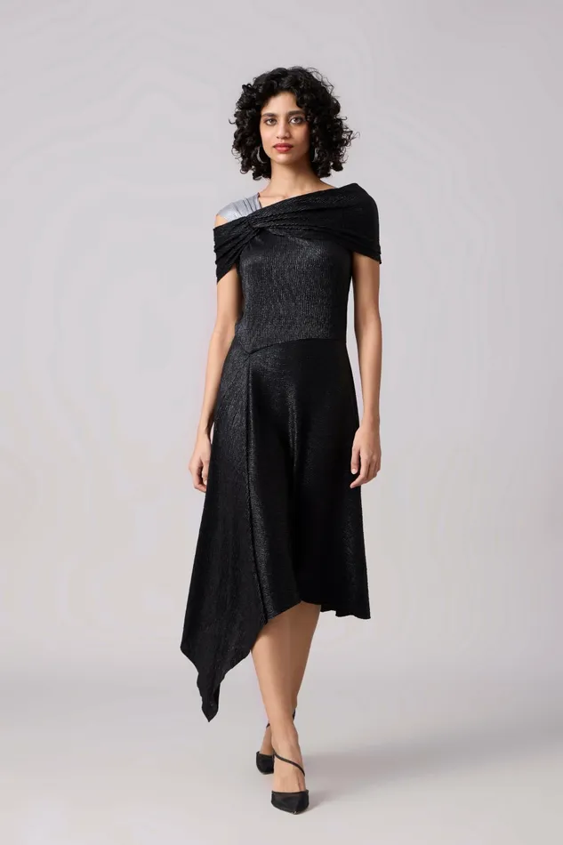 Scarlet Sage Dresses Tabita Dress 8211 Textured Metallic Black 8211 Women