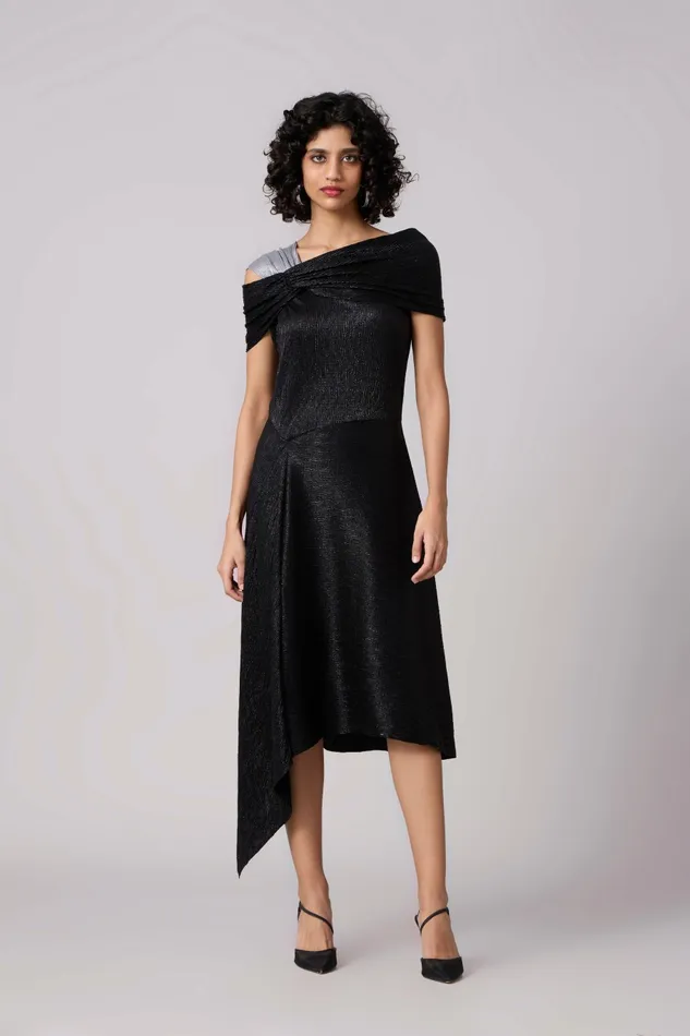 Scarlet Sage Dresses Tabita Dress 8211 Textured Metallic Black 8211 Women