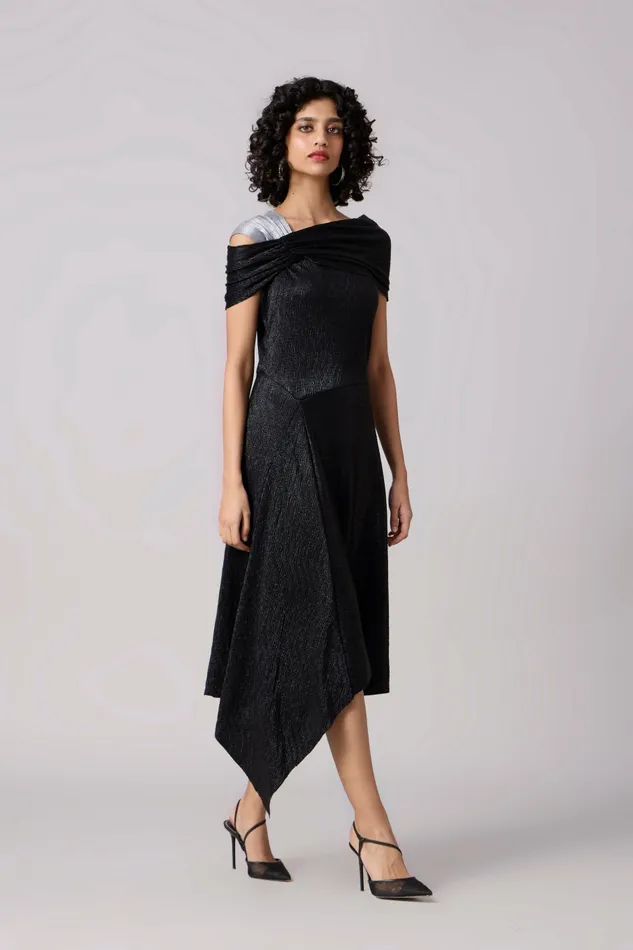 Scarlet Sage Dresses Tabita Dress 8211 Textured Metallic Black 8211 Women