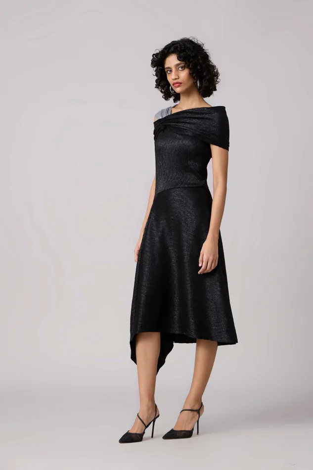 Scarlet Sage Dresses Tabita Dress 8211 Textured Metallic Black 8211 Women