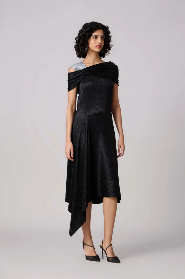Scarlet Sage Dresses Tabita Dress 8211 Textured Metallic Black 8211 Women