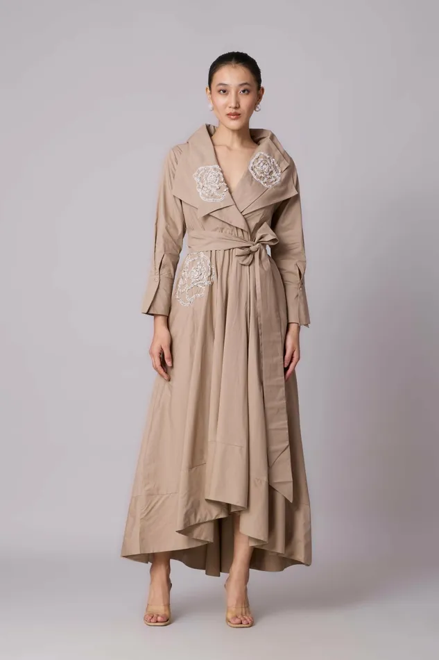 Scarlet Sage Dresses Zora Applique Dress 8211 Khaki 8211 Women