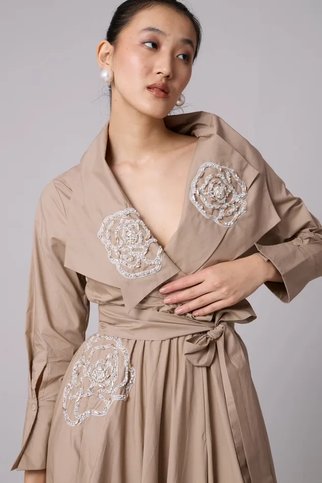 Scarlet Sage Dresses Zora Applique Dress 8211 Khaki 8211 Women