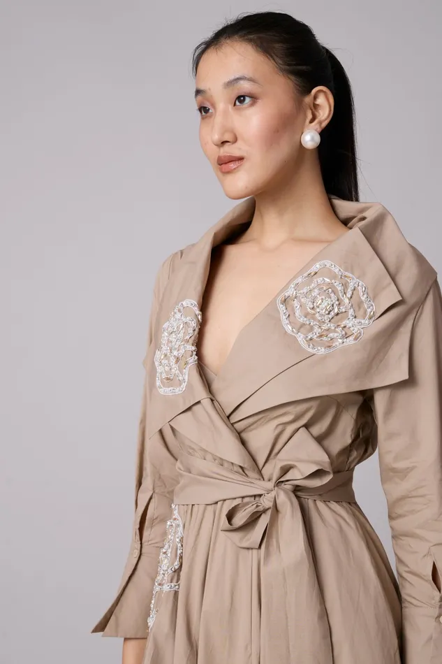 Scarlet Sage Dresses Zora Applique Dress 8211 Khaki 8211 Women