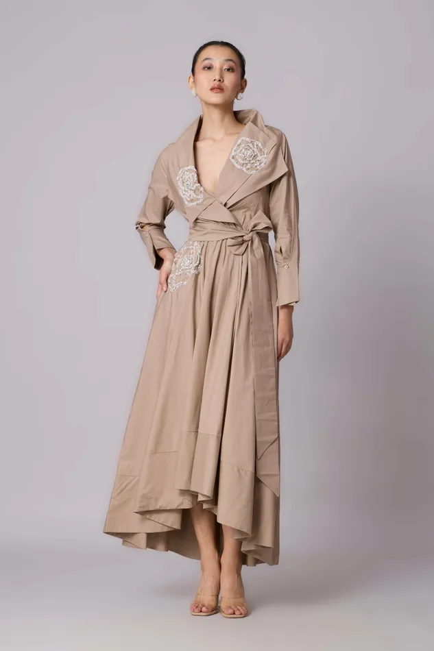 Scarlet Sage Dresses Zora Applique Dress 8211 Khaki 8211 Women